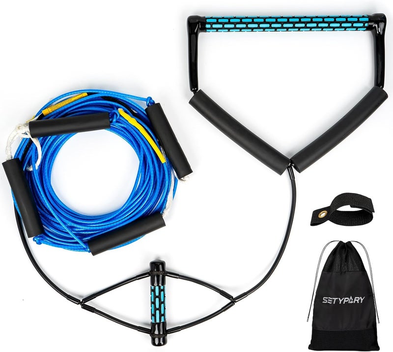 SETYPARY Dyneema No Stretch Wakeboard Rope and Handle, 75FT Floating Wakeboard Tow Rope with T-Handle for Doing Spin Skill, 4-Sections Ski Ropes for Water Skiing, Watetsports Ropes for Kneeboarding - Image 1